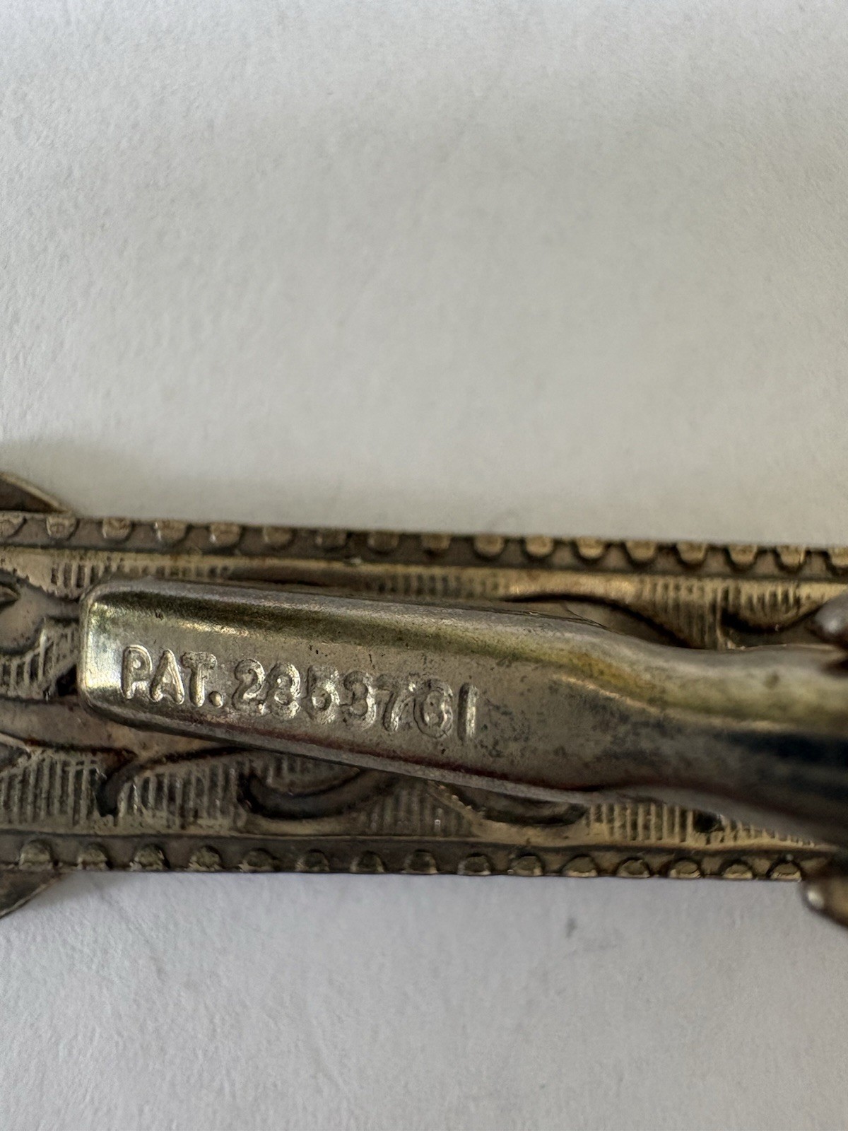 Vintage Pagoda Reading PA Enamel Tie Bar/Clip Silver Blue Round Signed 2.25in