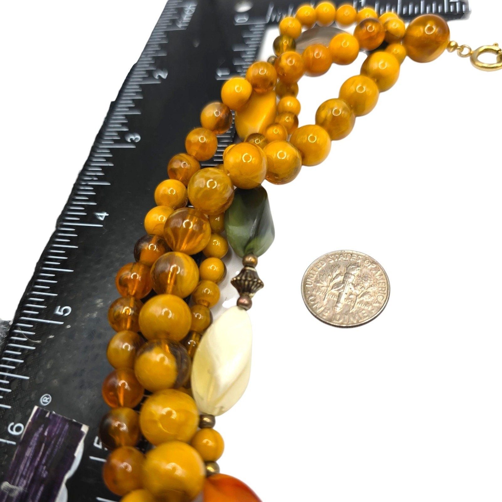 Necklace Vintage Multi Strand Beaded Orange White Lucite 18″ Retro SKU2321
