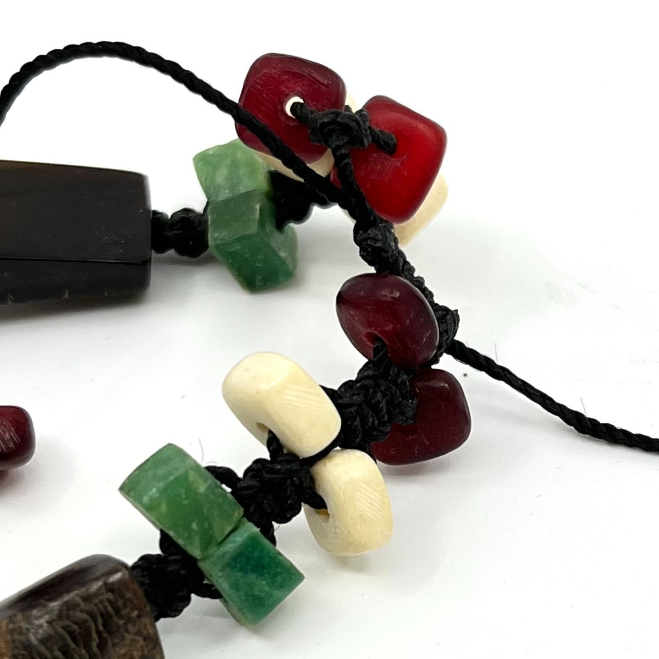 Vintage Boho Mixed Stone & Wood Beaded Adjustable Cord Bracelet – Earthy Multi