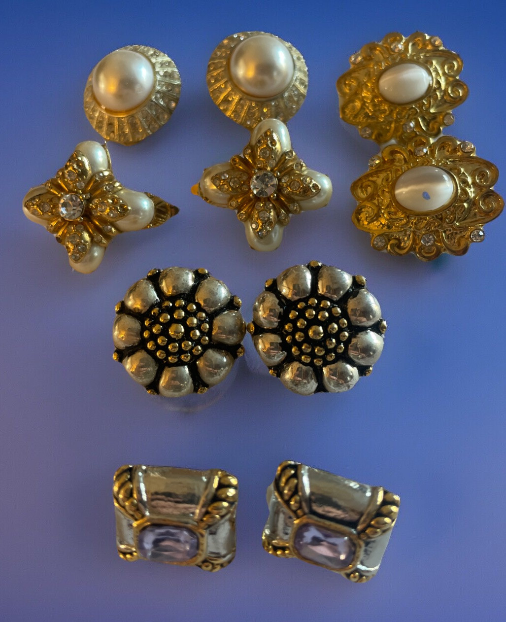 Vintage Five Pair Stylish Clip On GoldTone Metal Earring Lot – One Gay Boyer FX3