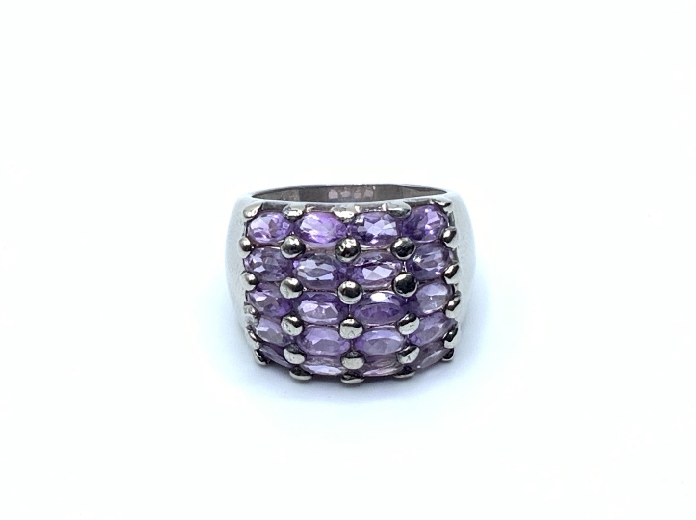 DBJ 925 Sterling Silver Rhodium Amethyst 5 Row Wide Cigar Band Ring ~ Sz. 8