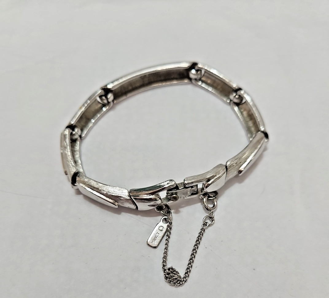 Vintage Monet Bracelet Silver Tone Chunky with Box Clasp Safety Chain