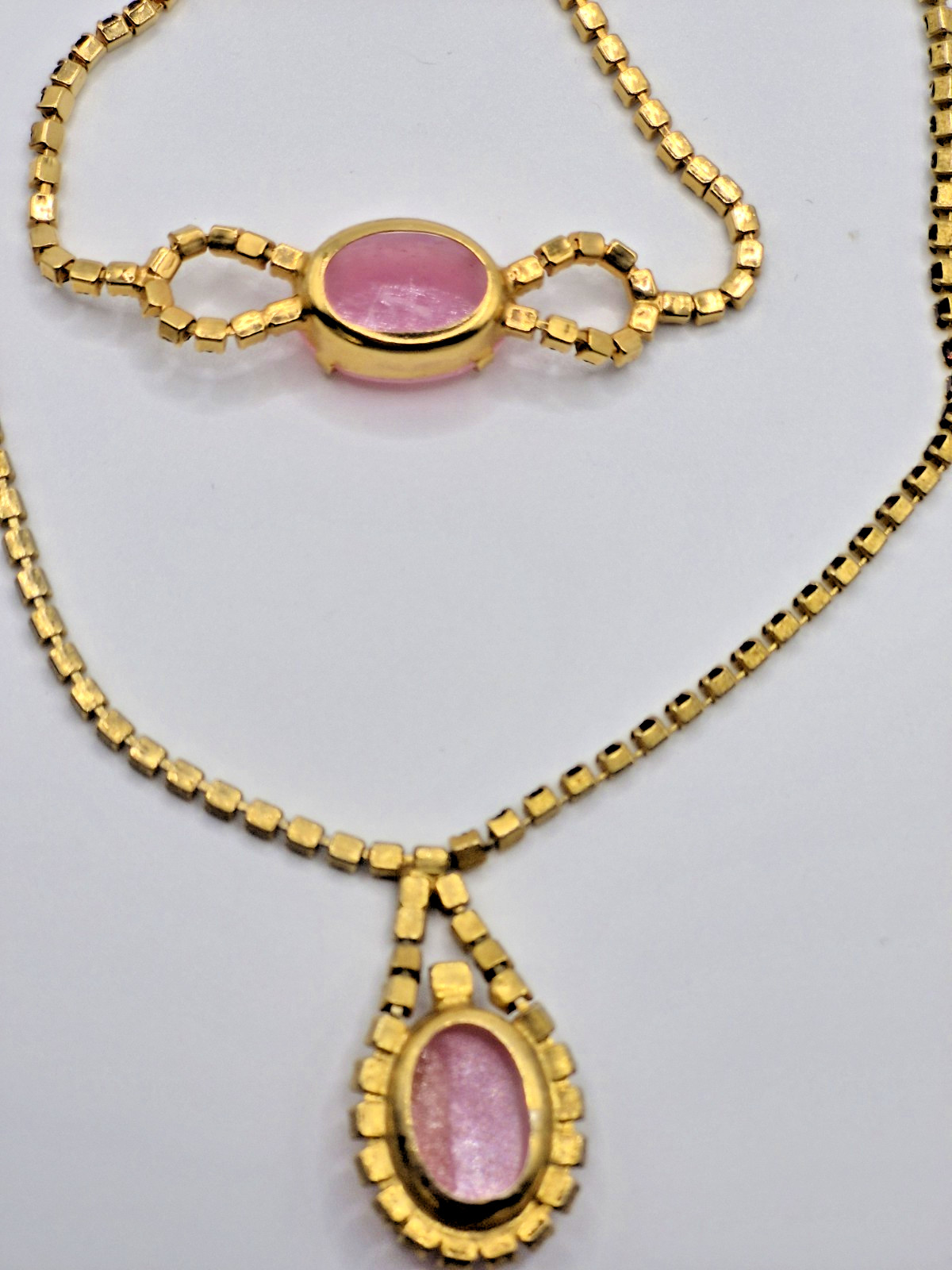VTG CELEBRITY NY Necklace Bracelet Pink Geode/Pink Druzy w/ Purple Rhinestones