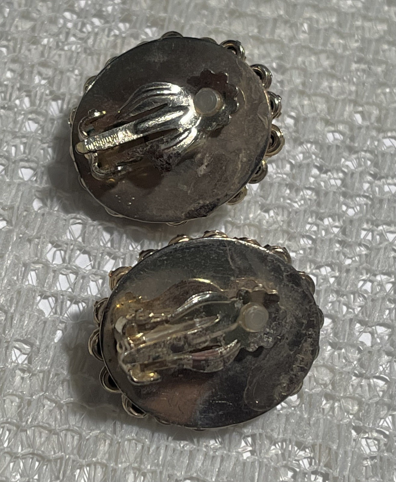 Vintage Clip Earrings Signed Pat Pend Dome Cluster Prong Set Topaz AB Rhinestone