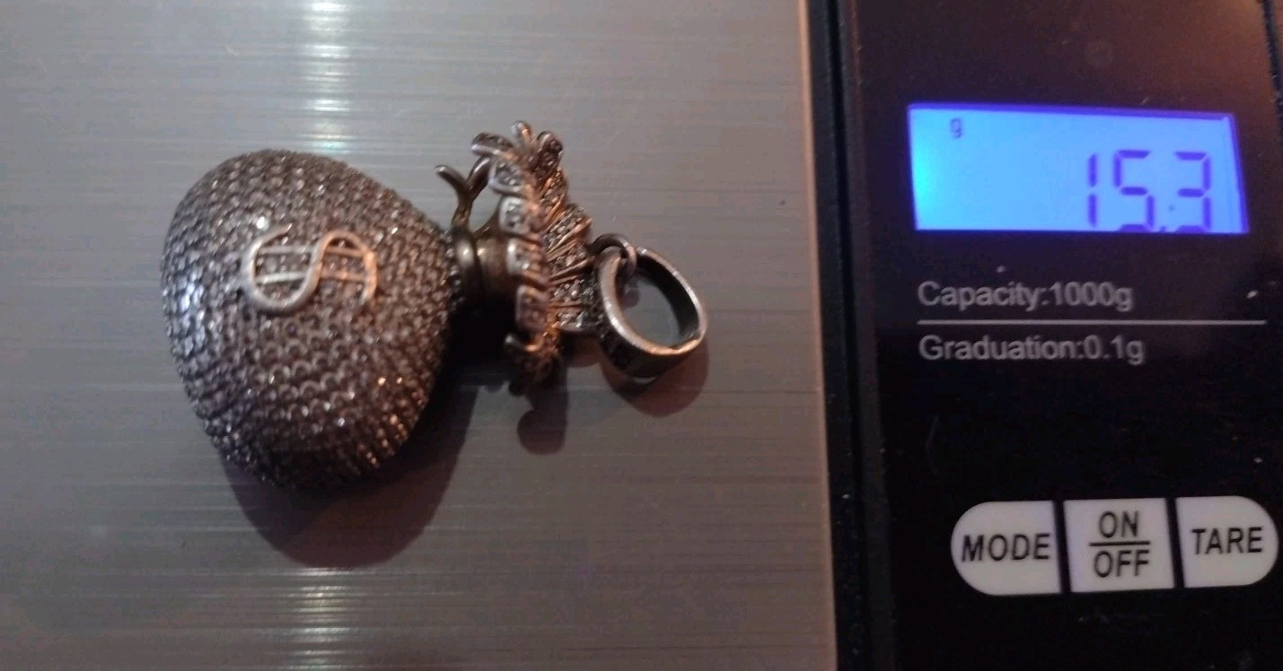 Vintage Sterling Silver Money Bag Locket Pendant “MISSING BACK & STONES”