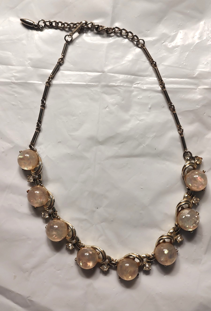 Coro Vintage Mid-Century White Faux Moonstone Cabochon Choker Necklace