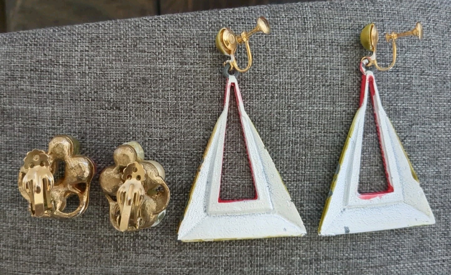 Vintage Earring Lot Pink and Green Clip Ons Screwback Lot of 4 Pairs Earrings