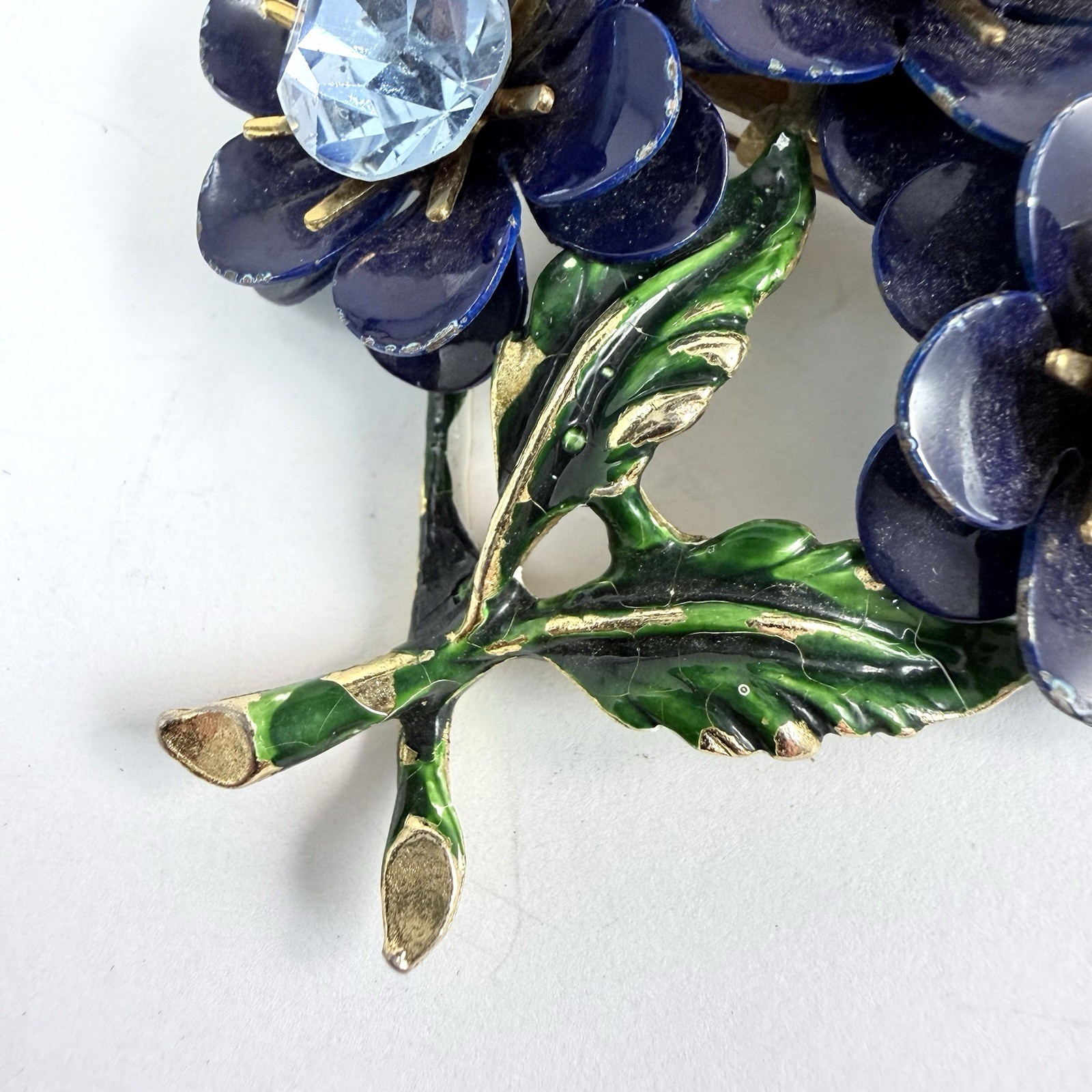 Vintage Blue Rhinestone Enameled Flower Brooch Estate Pin