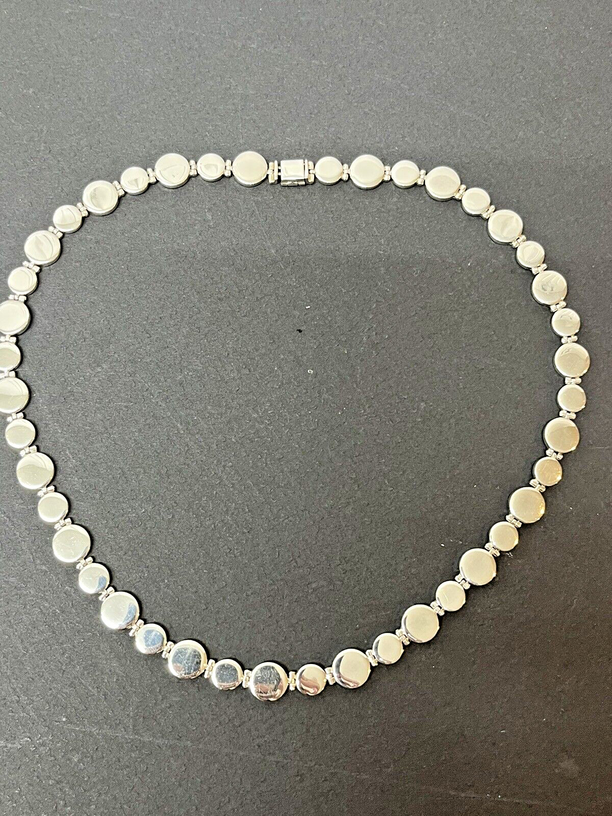 Sterling Silver Modernist Necklace Flat Coin Links 64 Grams Unsigned 18″ long