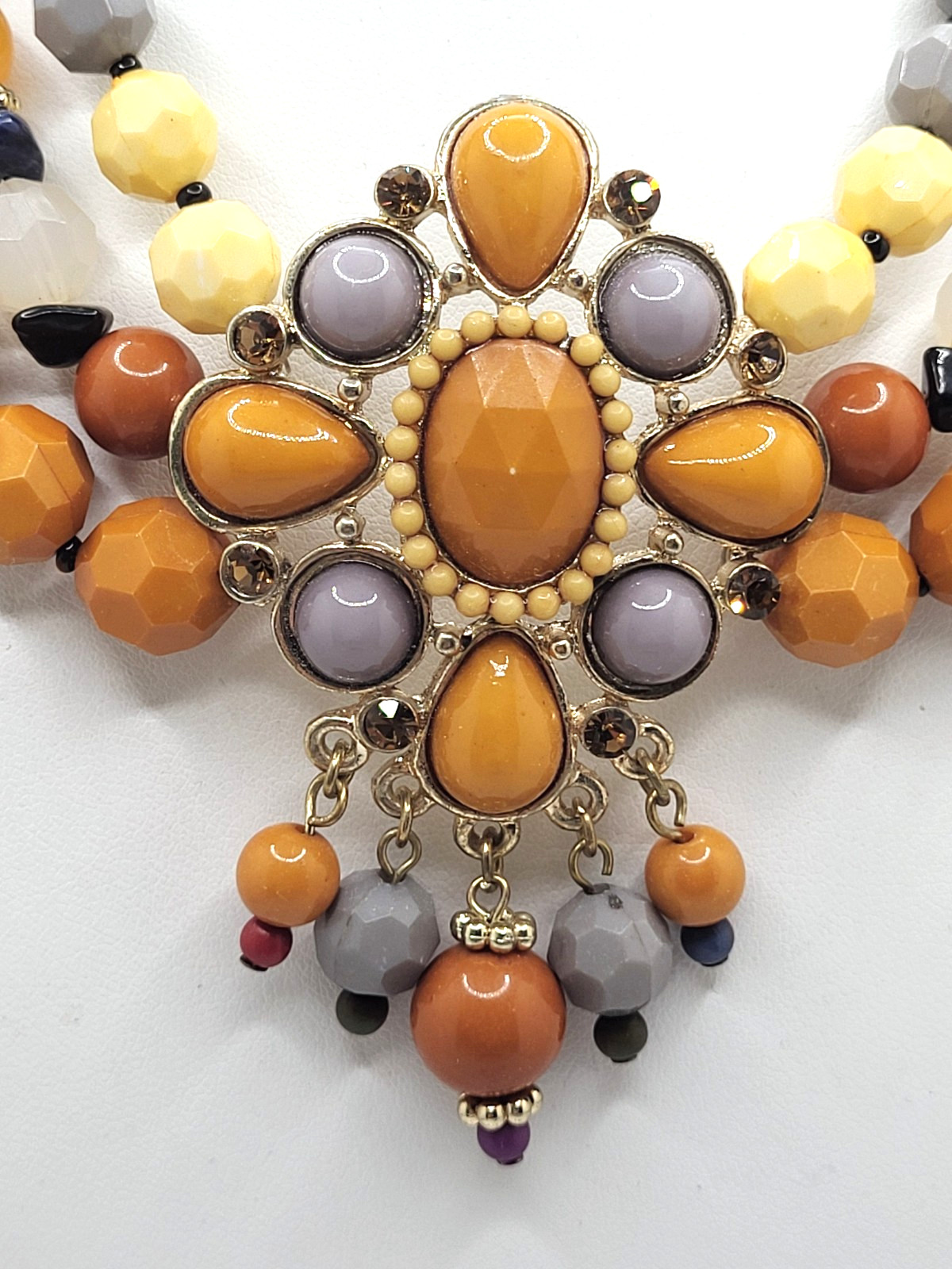 NENA Statement Natural & Acrylic Stone Choker Layered Faceted Beads & Pendant