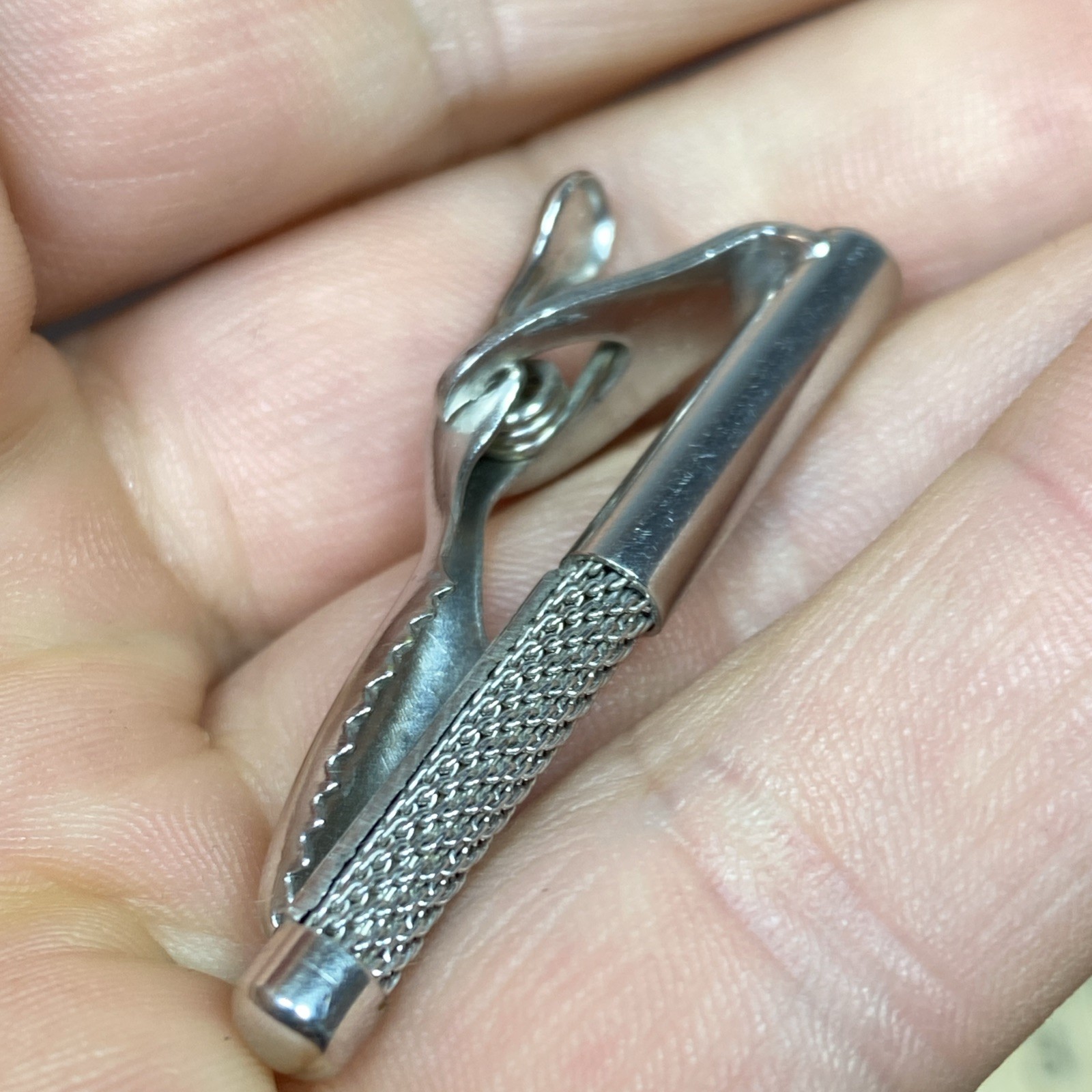 Vtg Round MESH Swank Cuff Links Tie Clip Bar Set (LOOKS LIKE A RETRO MICROPHONE)