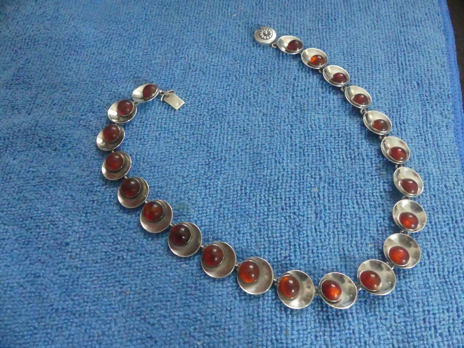 NE Neil Erik FROM Denmark Cognac Amber Cabochon Round 925 Sterling Choker