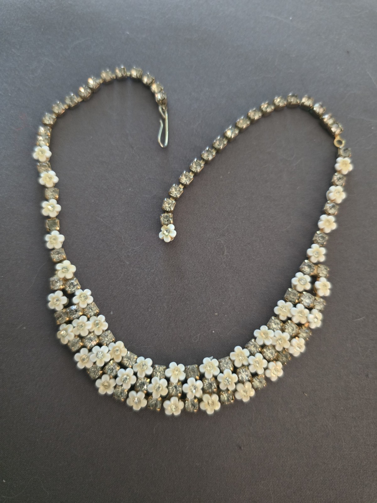 Vintage Enameled Painted Flowers Rhinestone Necklace Bracelet Earring Set