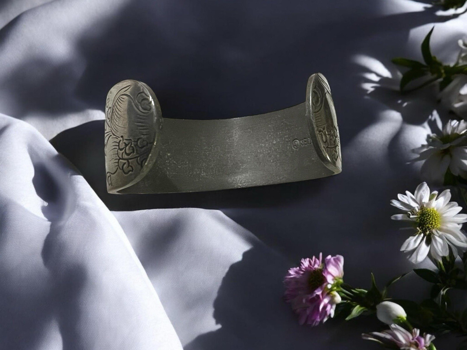 Salisbury Pewter Flower of the Month May Lilly Of Valley 2” Wide Cuff Bracelet