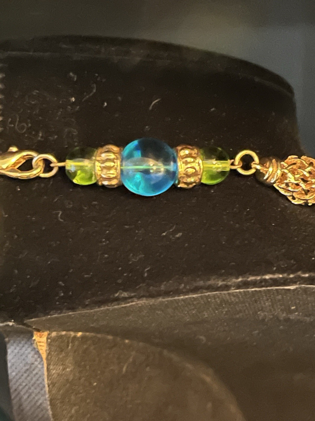 Sandra Miller Burrows(SMB) Gold-tone Filigree Necklace with Blue and Green Beads