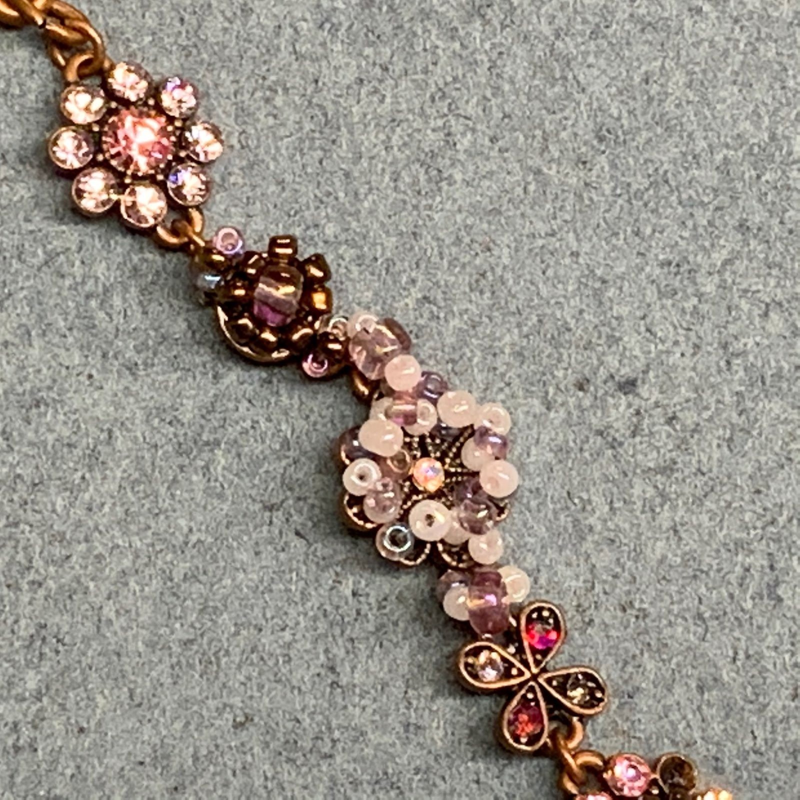 Cookie Lee Rhinestone Bracelet 7.5 In As Is Copper Purple Pink Red Floral Toggle