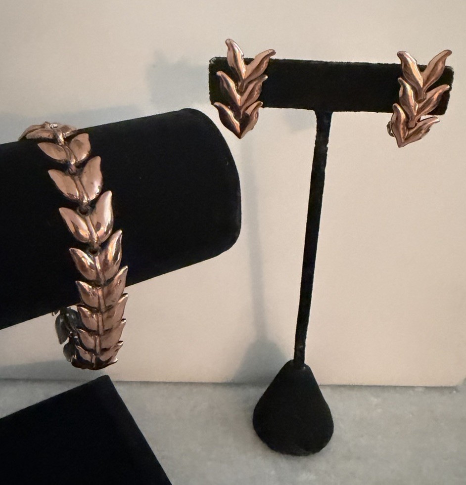 Vintage MCM Renoir Copper Bracelet Clip On Earring Set All Signed
