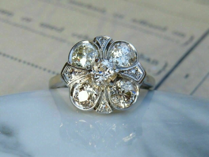 Vintage Flower Inspired Ring Old European Floral Style Edwardian Engagement Ring
