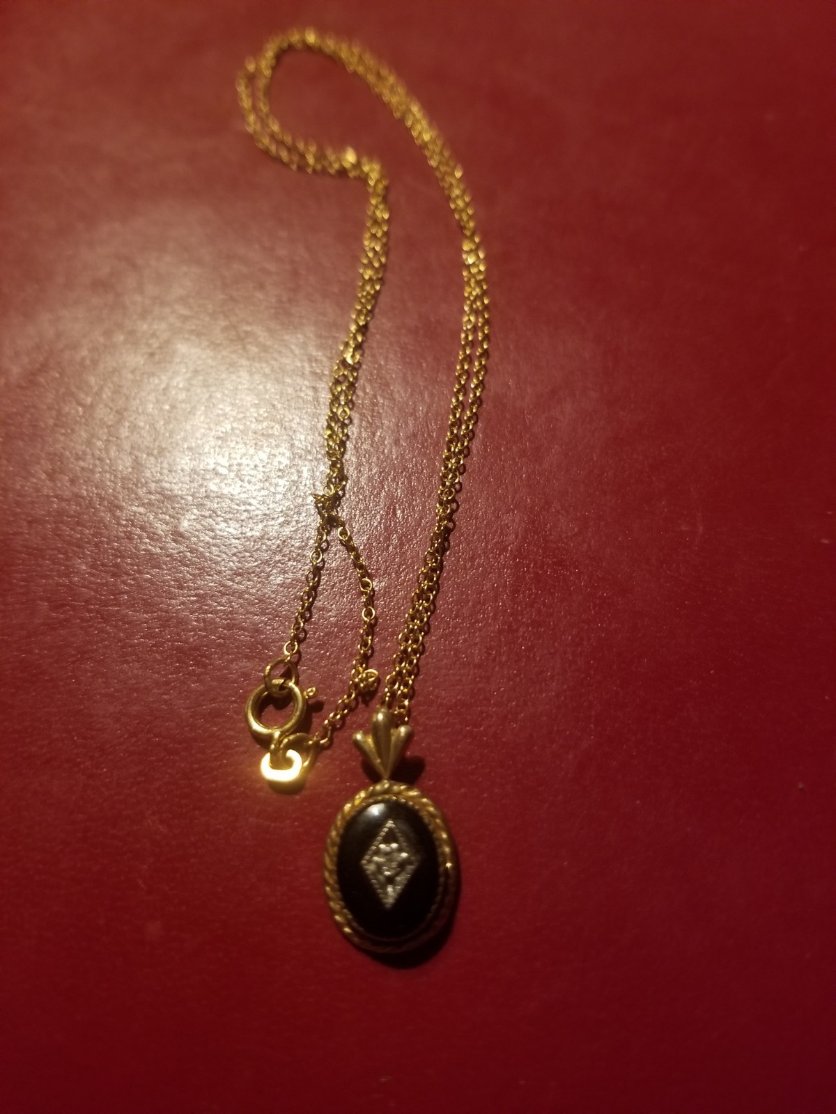 Antique Victorian Onyx And Diamond? Mourning 14k Gold Filled Pendant Necklace