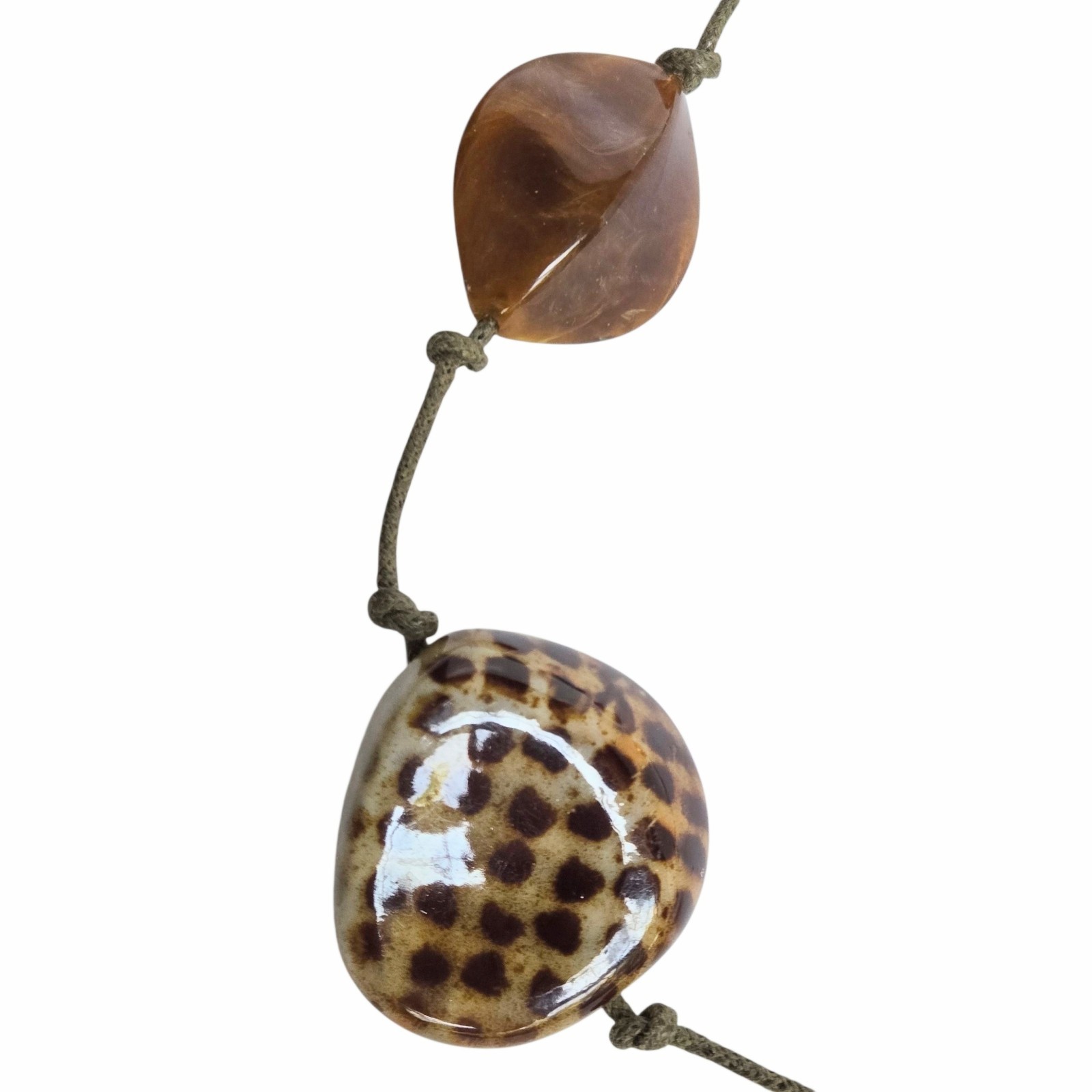 Chunky Earth Tone Ceramic & Marbled Acrylic Knotted Beads Long Necklace Boho 38″