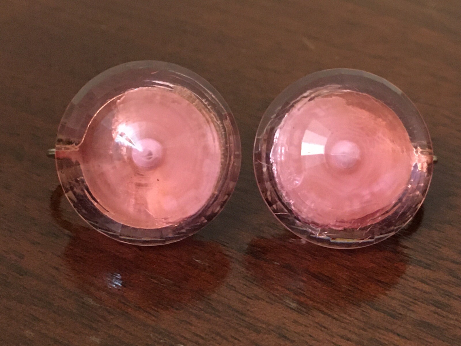 Vintage Dalshelm Earrings Pink Acrylic Plastic Faceted Gem Gold Tone Clip Ons