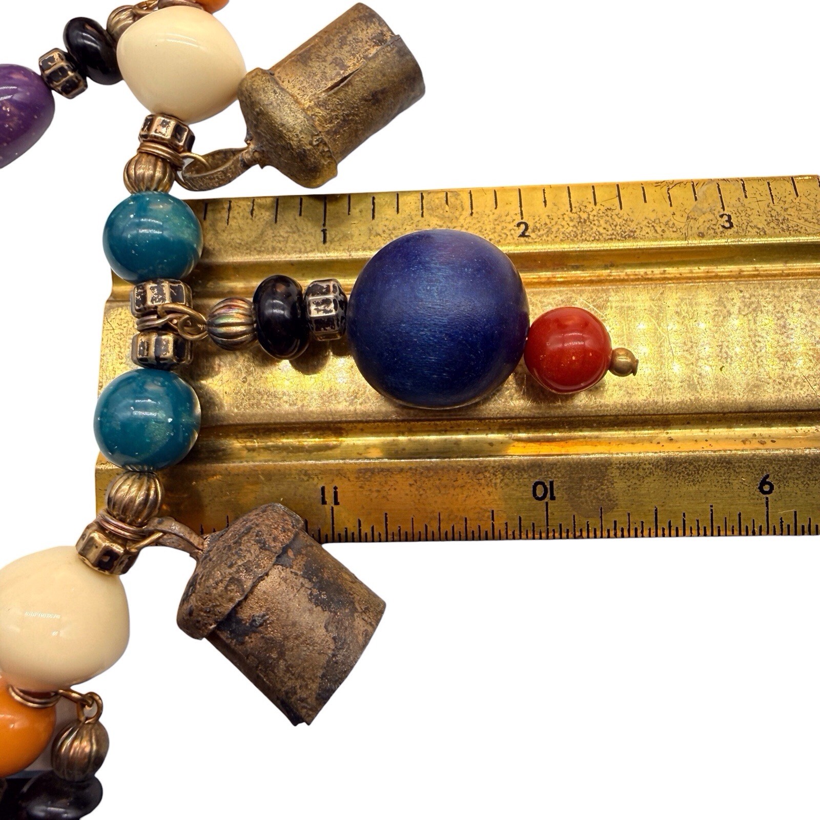 Vintage Carole Dauplaise Necklace BOHO Tibetan Prayer Bells Wood Ceramic Bead B3