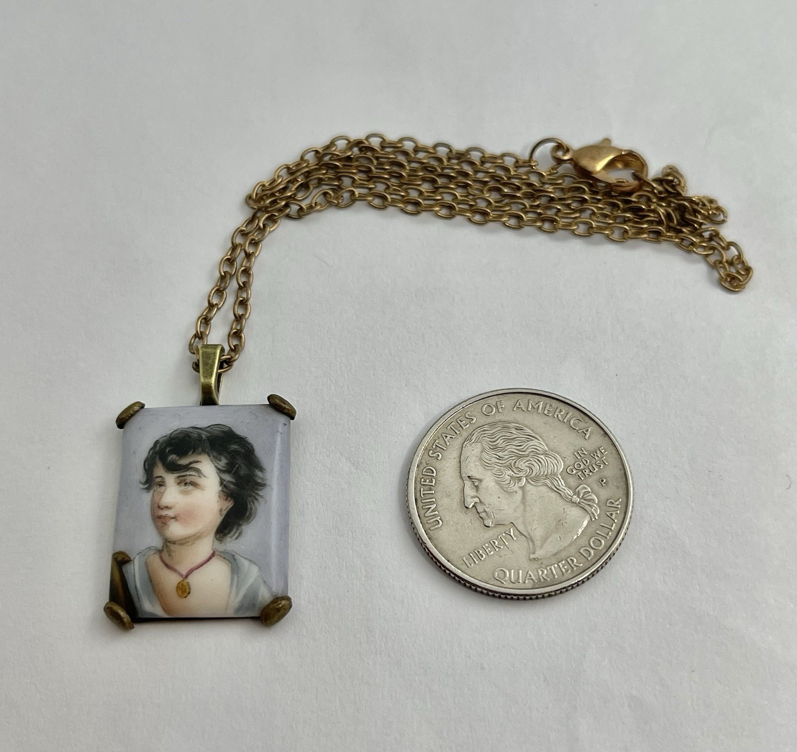 Victorian Art Nouveau Hand Painted Neapolitan Fisher Boy Portrait Pendant AS IS