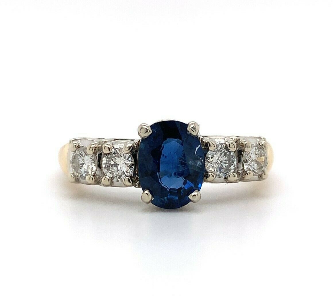 14k Yellow Gold 1.52 Carat Genuine Natural Sapphire and Diamond Ring (#J5570)