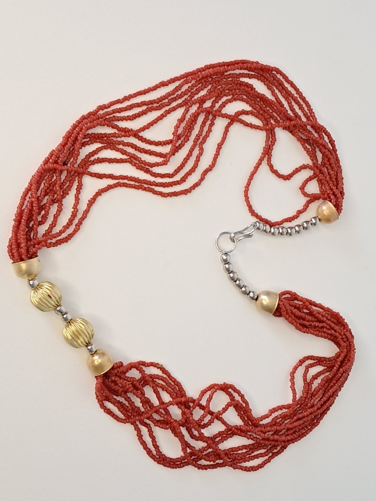 Boho Multi-Strand Red Coral Necklace Mediterranean Ethnic Style 40g