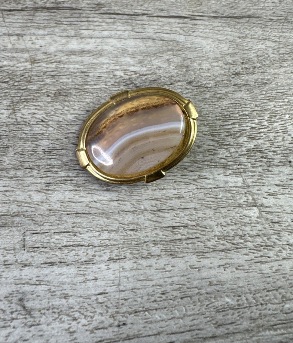 Unbranded Oval Agate Brooch Gold Tone Browns White