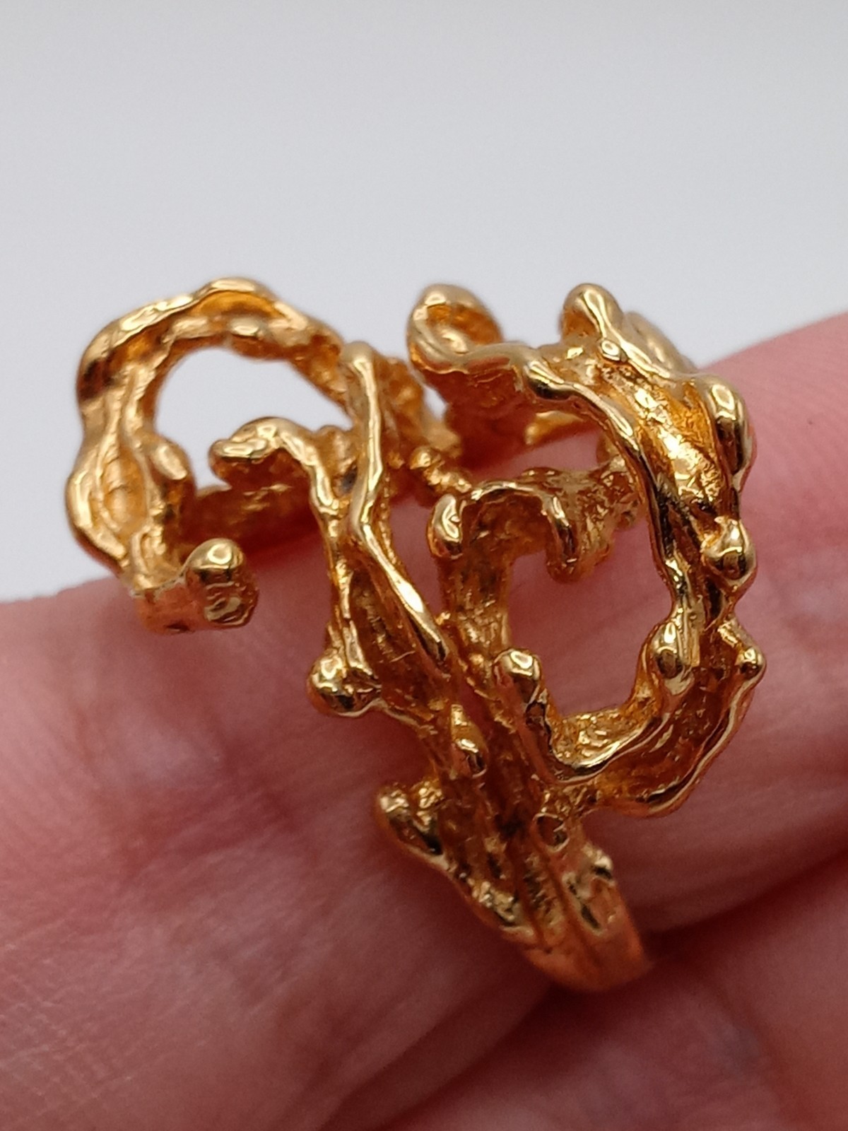 Vintage Modernist Brutalist Gold Tone Finish Over Brass Chunky Ring Size 5.5