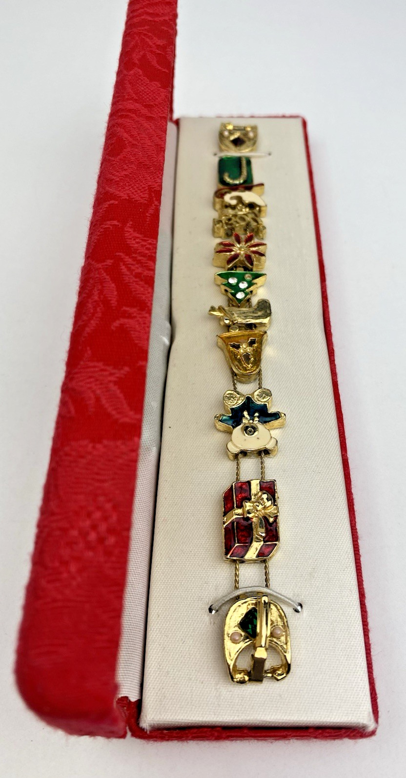 Vintage Tacoa Slide Bracelet Velvet Red Presentation Box Estate Christmas NIB