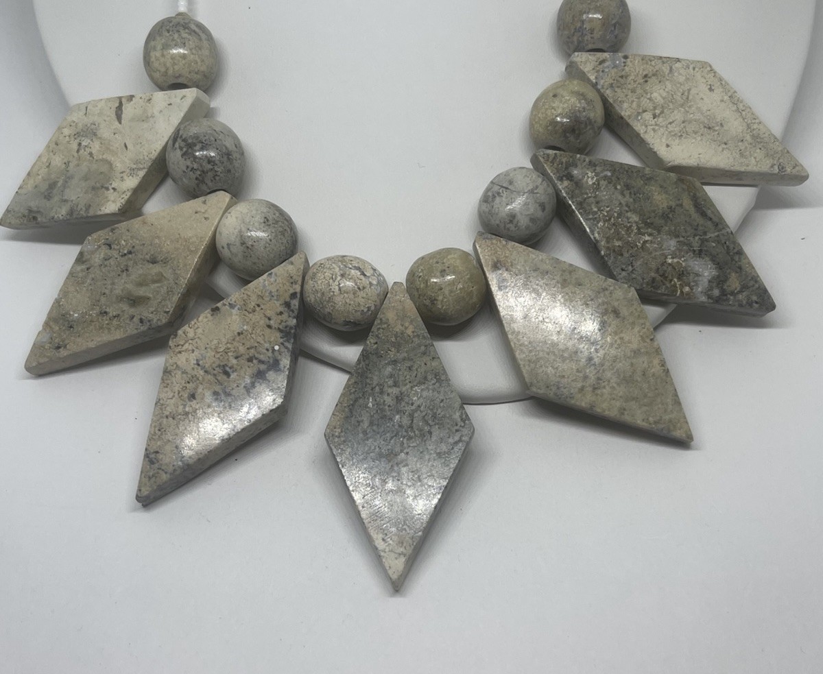 Dendritic Jasper Natural Stone Vintage Bib Festoon Statement Necklace Geometric