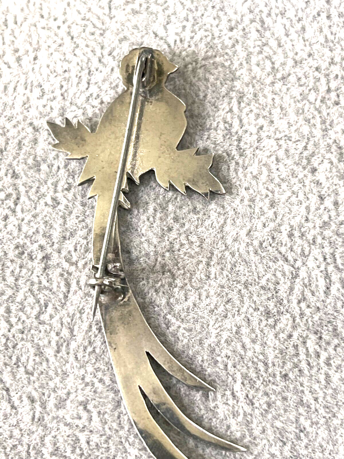 Guatemala Quetzal Bird brooch 925 Silver & gold filled diamond cut design 3 1/2