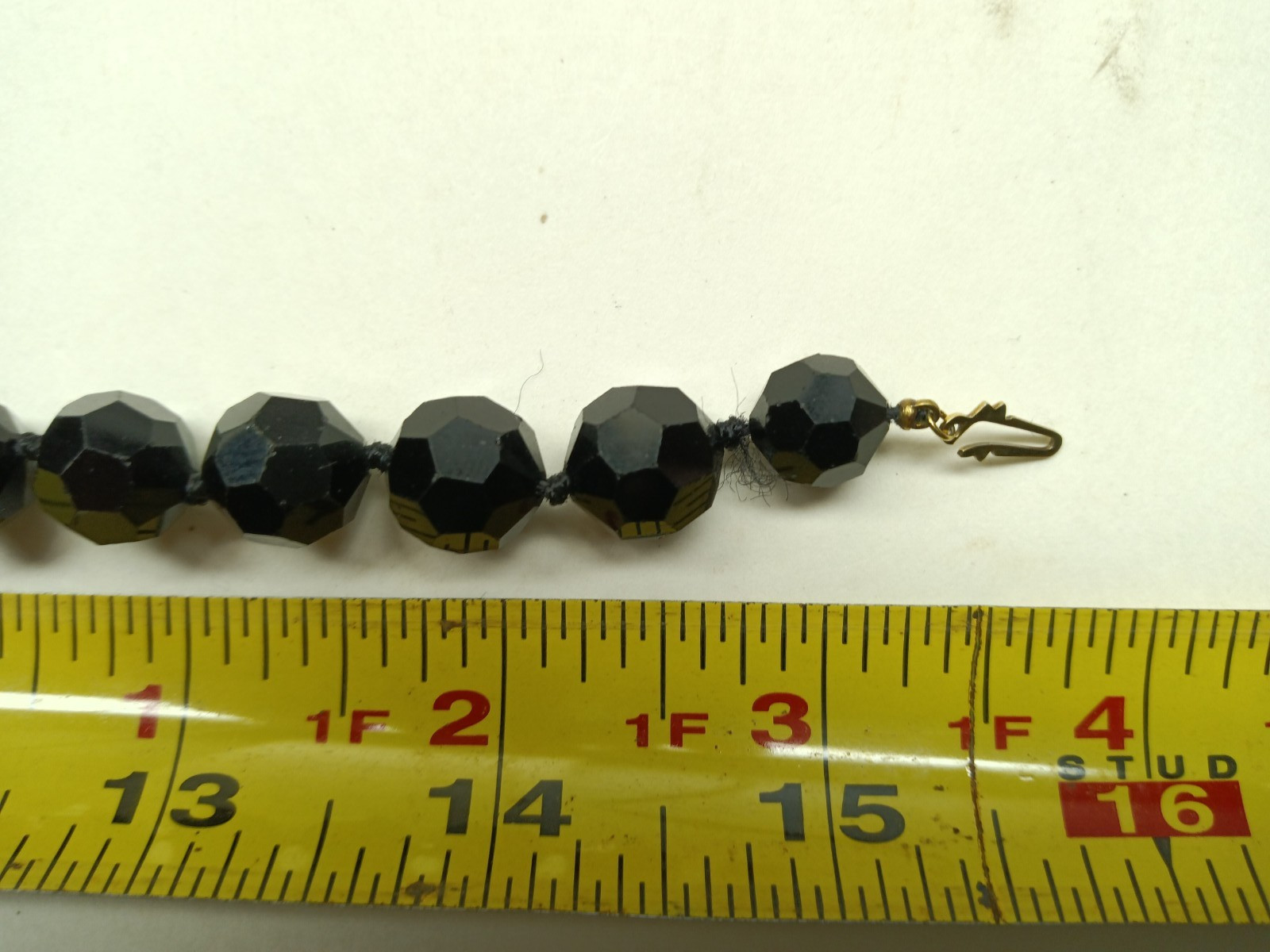 Vintage Black Onyx Faceted Beaded Necklace 64 grams 16” Gold-Tone Fishhook Clasp