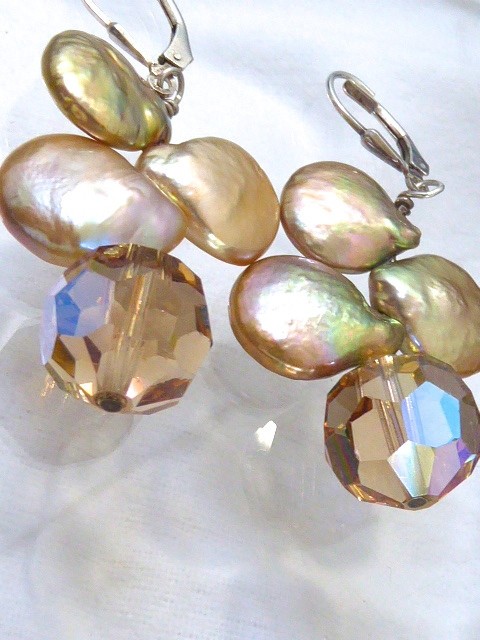 VINTAGE PEARL& CRYSTAL STERLING SILVER PIERCED HOOK FINDING 2″ DANGLE EARRINGS