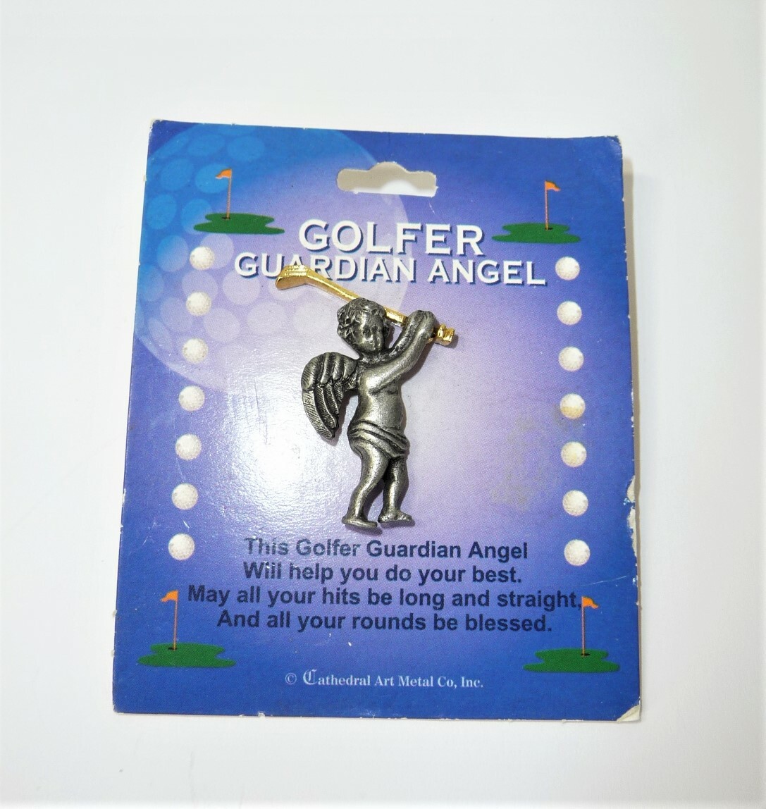 Vintage Golfer Guardian Angel Brooch Pin