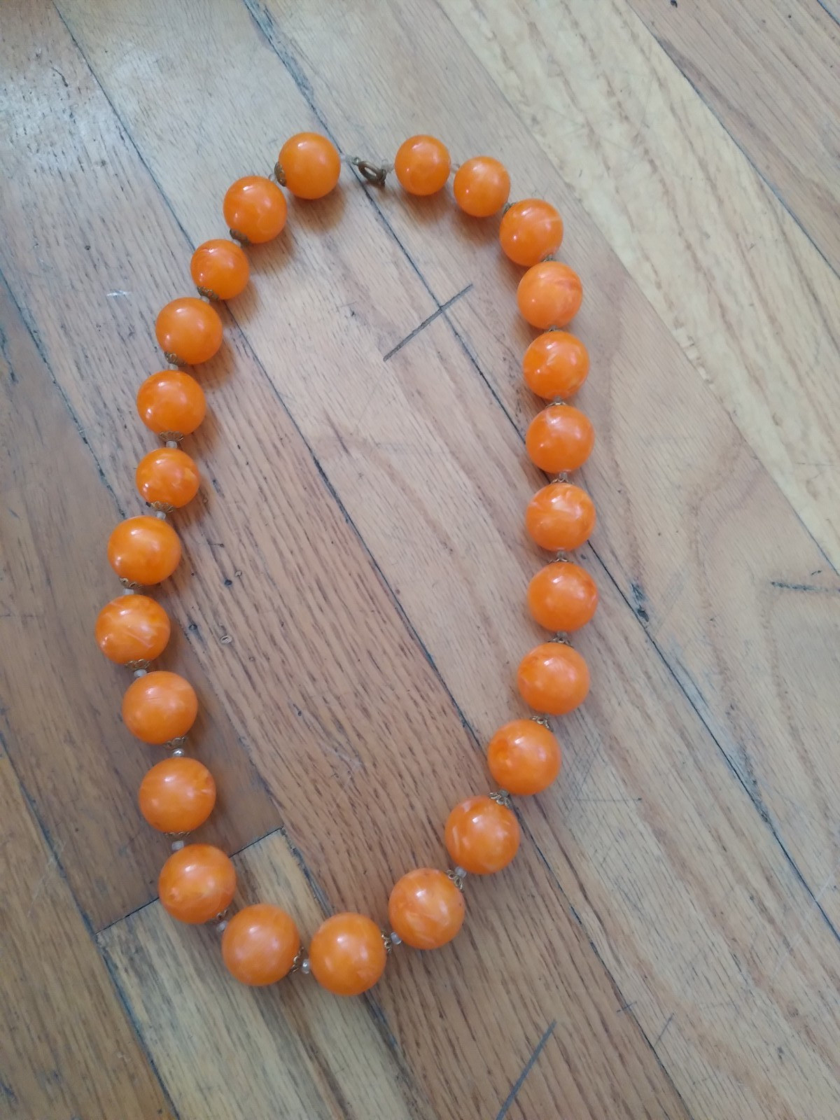 Vintage Orange Lucite Chucky Round Statement Necklace 22 Inches