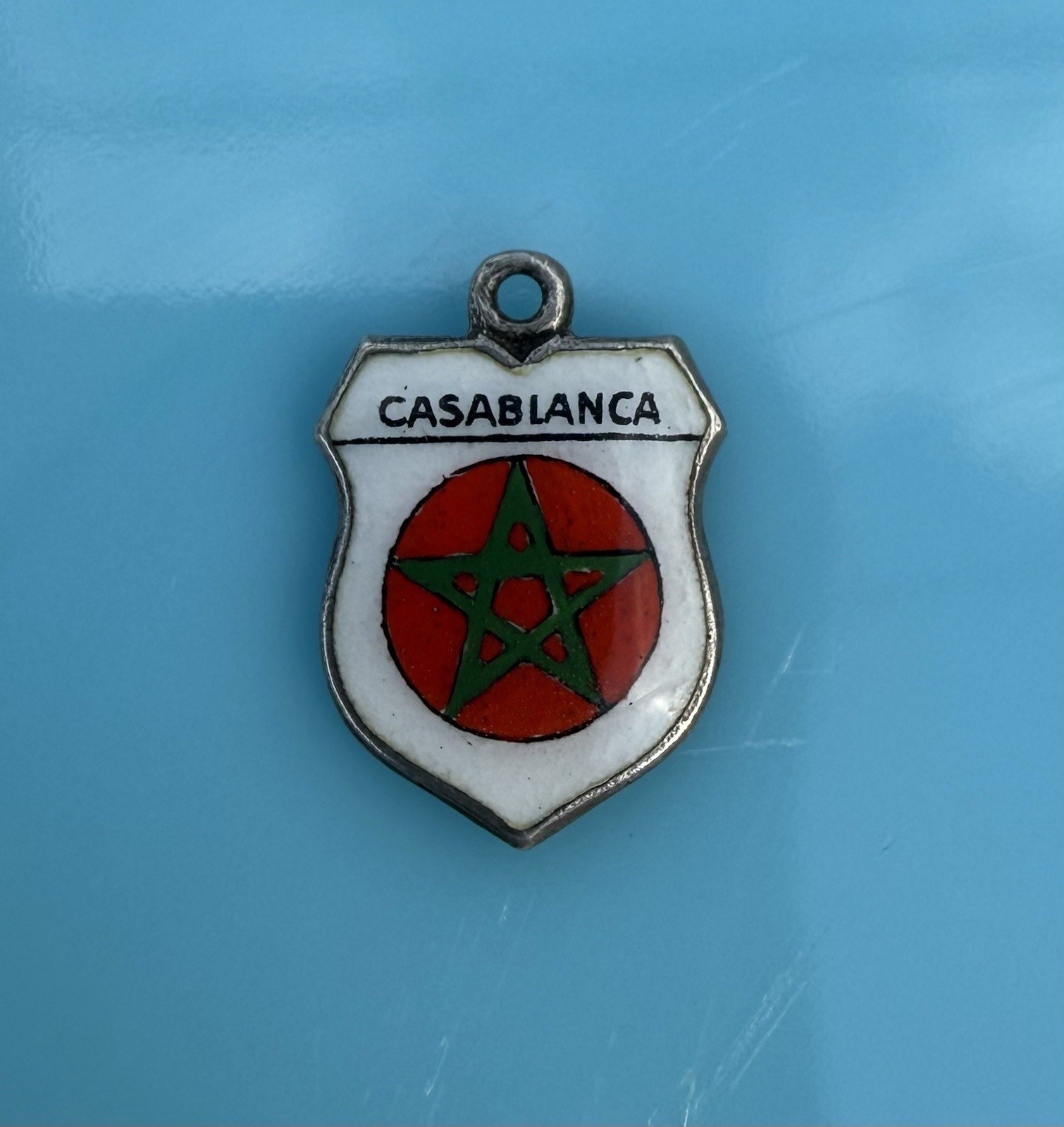 Vintage Casablanca Morocco 800 Silver Enamel Travel Shield Charm 1g