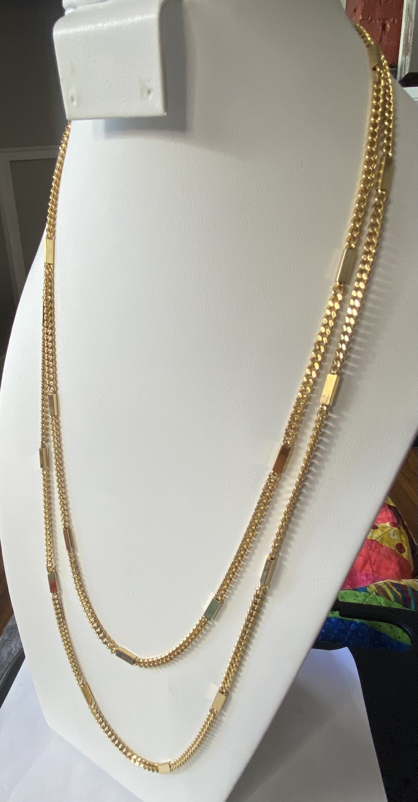 Vintage Trifari Gold Tone Bar Link Station Chain Opera Length Necklace 53.5