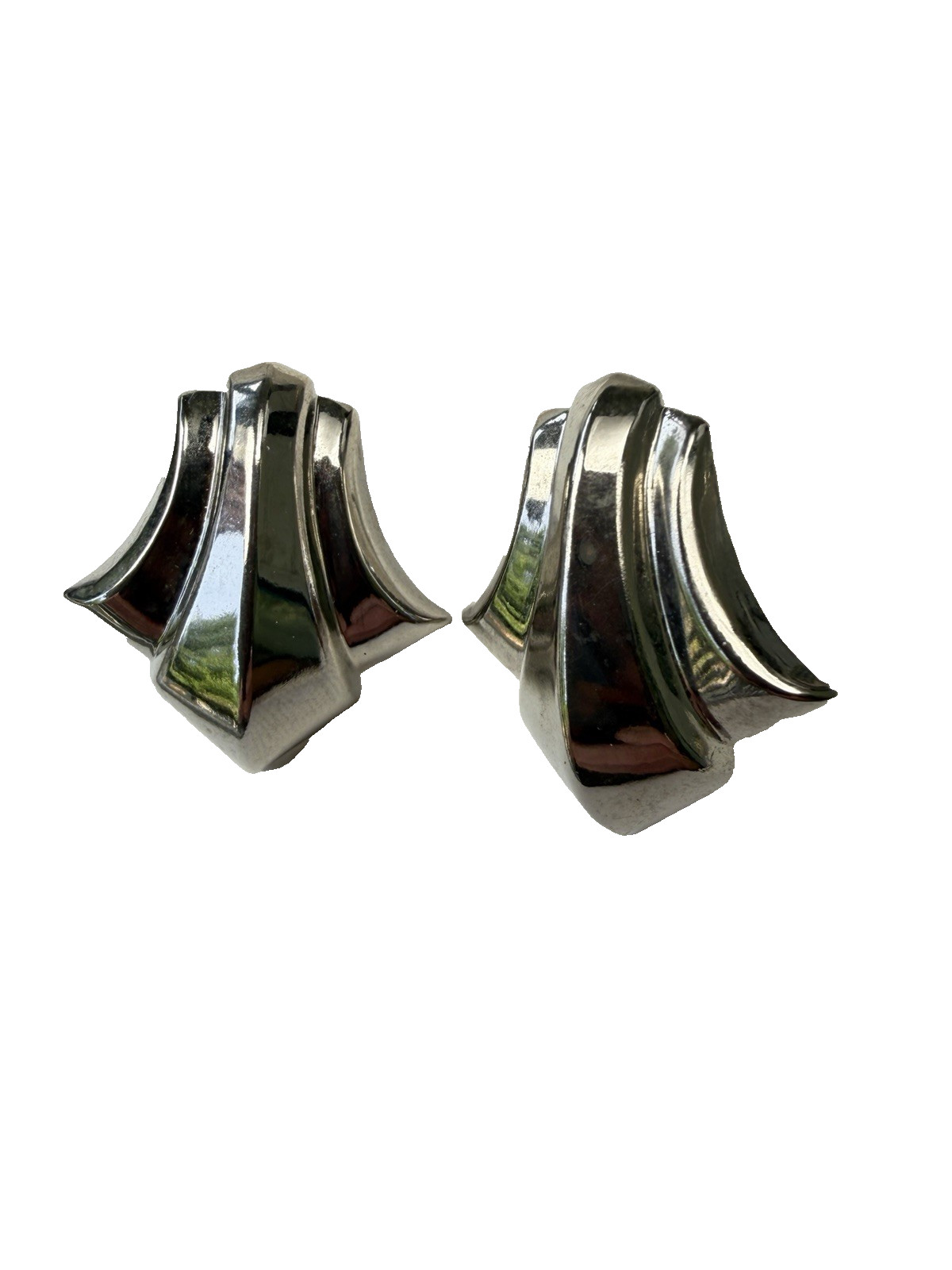 Vintage Silver Tone Sculptural Statement Earrings Geometric Modernist Pierced