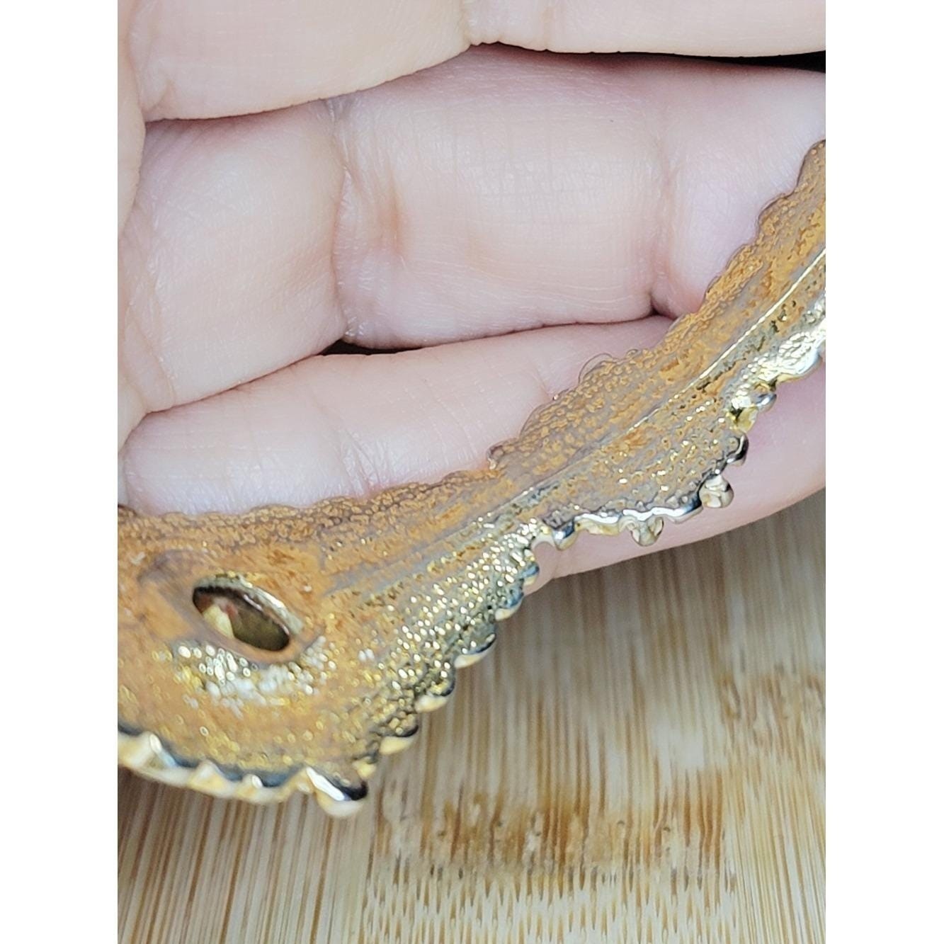 Vintage Gold Tone Rhinestone Bracelet White Enamel Ornate Hinged Bangle