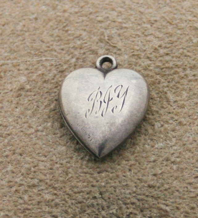 VINTAGE STERLING SILVER PUFFY HEART CHARM – Two Small Hearts & Flowers & Engr.