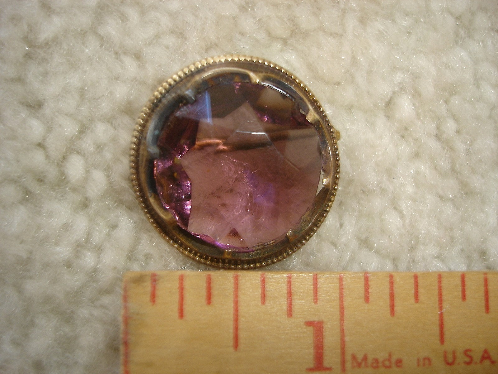 Antique C-Clasp Amethyst Faceted Glass Open Back 1 Inch Round Pin Brooch