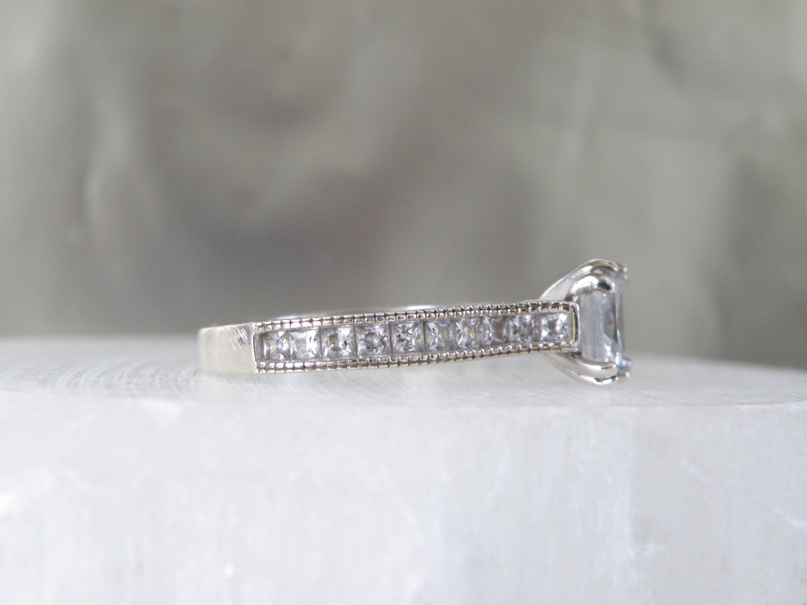 Vintage Style Sterling Silver 925 CZ Heirloom Engagement Band Ring Size 9.5