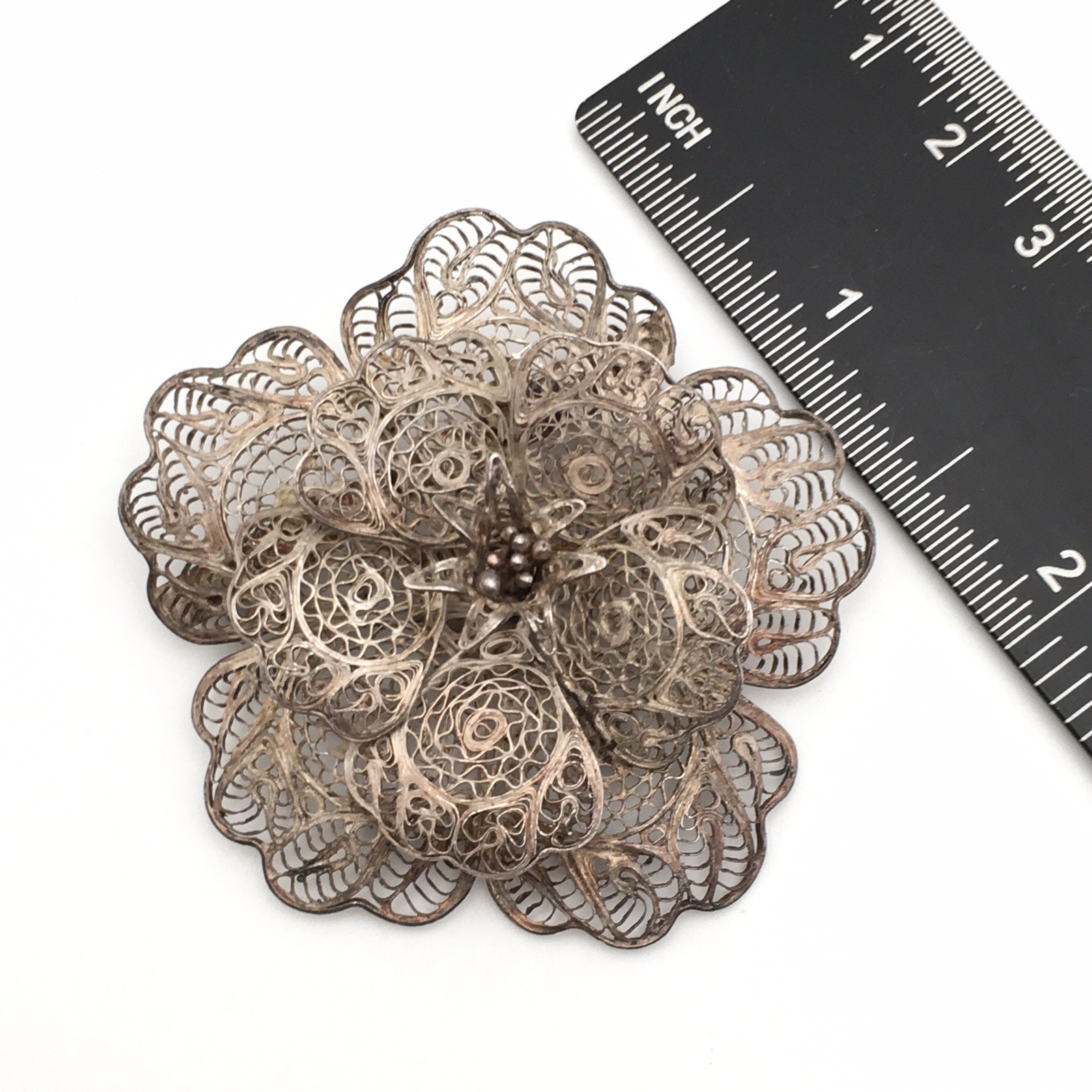 11.8g Vintage Sterling Silver Filigree Flower Pin Brooch Marked CMS Mex 925 #68