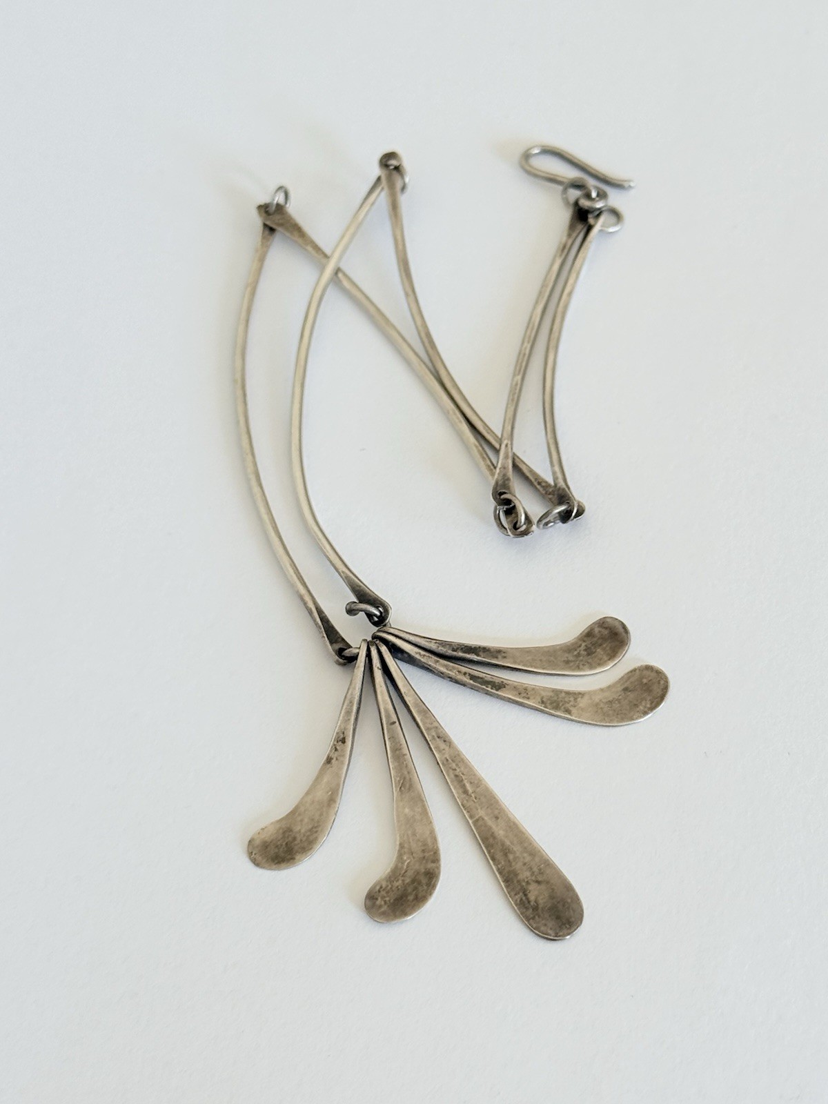 Vintage Modernist Bar Link Sterling Silver Fringe Paddle Necklace