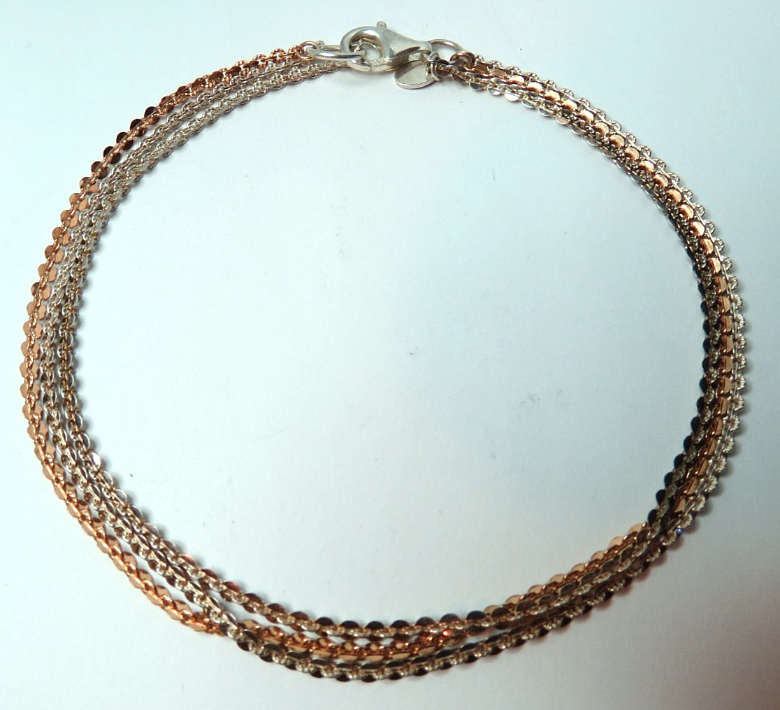 3 CHAIN & MULTICOLORS WOMEN MILOR 925 STERLING SILVER BRACELET 6.6 gr & 9″
