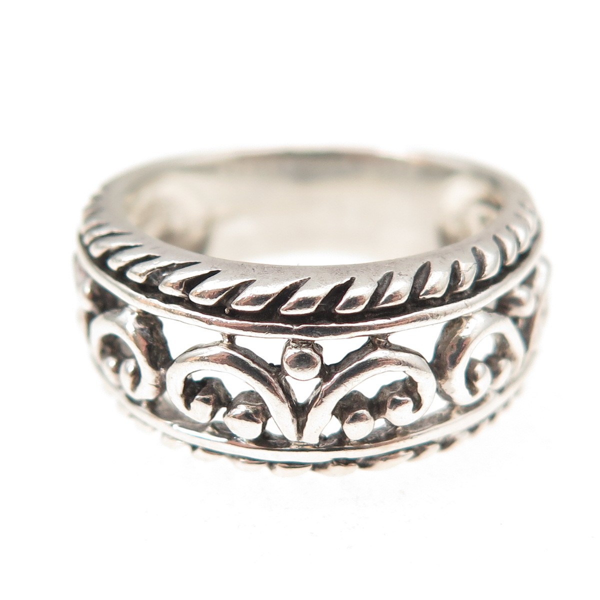 925 Sterling Silver Vintage Floral Oxidized Ring Size 7.25