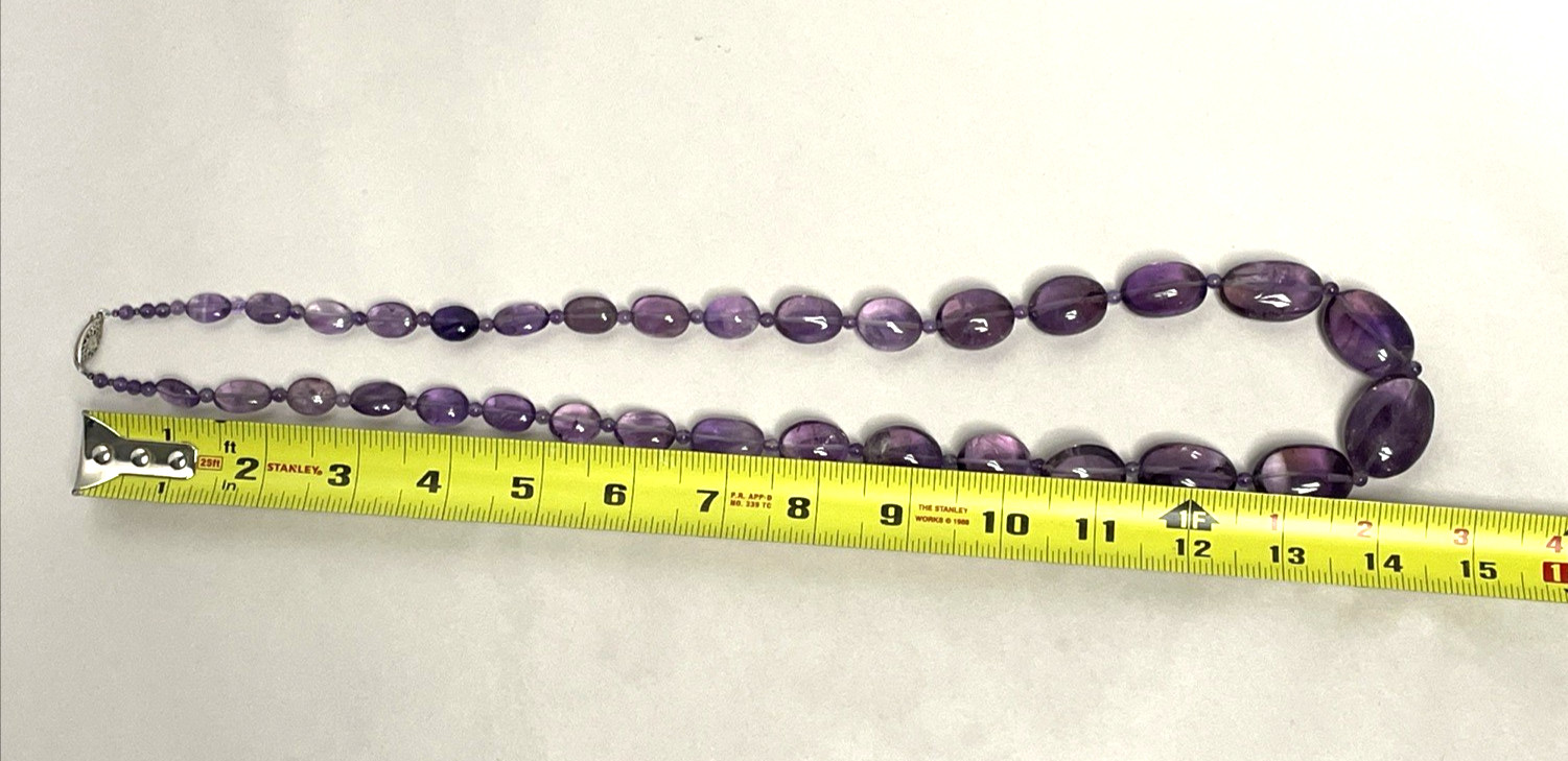 Vintage Large Natural Amethyst Bead Necklace 29″ 152g Sterling Silver Clasp